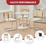 Chaises Salle Manger Lot 2, Chaise Blanche Chaises de Cuisine Tapissées avec Dossier en Rotin, Lot de Chaise en Rotin avec Base en Acier pour Cuisine Salon Chambre à Coucher