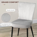 HOMCOM Lot de 4 chaises de Salle à Manger Assise en Velours avec Dossier Chaise de Cuisine Contemporain Chaise de Salon et Pieds en Acier Gris Clair
