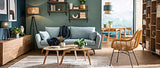 Miliboo Canapé scandinave 3 Places en Tissu Bleu Glacier et Bois Clair Creep