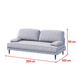 Selsey Kachave - Canapé à 3 Places - 200x83 cm, Gris, Pieds Noirs/cuivrés en Bois - Style Scandinave