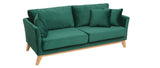 Canapé scandinave 3 Places Velours Vert émeraude Pieds Bois Oslo