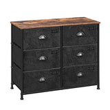 SONGMICS Commode en Tissu, Console Large 6 tiroirs, Meuble de Rangement vêtements, Style Industriel, Cadre en métal, Surface boisée, pour Chambre, Couloir, Marron Rustique et Noir LVT23HV1