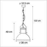 QAZQA Industriel Lampe à Suspension/Lustre/Luminaire/Lumiere/Éclairage industrielle gris - Industriel 37 Acier Gris,Acier Rond E27 Max. 1 x 40 Watt/intérieur/Salon/Cuisine