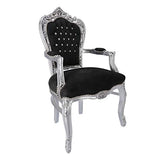 Fauteuil Baroque Luxury en bois feuille argent velours noir