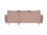 Loungitude Canapé d'angle réversible, convertible en  velours rose et pieds bois clair avec coffre