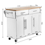 GOPLUS Desserte Îlot de Cuisine Desserte à roulettes Chariot de Cuisine en Bois avec 2 Placards Étagère 2 Niveaux Réglables et 2 Tiroirs, Porte-Serviettes, 122 x 46 x 92,3 CM, Blanc