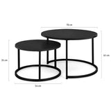IDMarket - Lot de 2 Tables Basses gigognes Davis Rondes 54/70 en métal Noir Mat Design Industriel