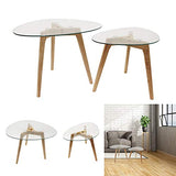 HOME DECO FACTORY HD3212 Tables Gigognes Verre Trempe Transparent Resistant Galet Bois Deco Moderne Salon, 60 x 45 x 43 cm