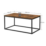 VASAGLE Table Basse pour Salon, avec Cadre en Acier, Facile à Assembler, 100 x 55 x 45 cm, Style Industriel, Marron Rustique et Noir LCT052B01