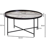 FineBuy Table Basse Rond 76 x 39 x 76 cm Apparence De Marbre Blanc | Table d'appoint Conception Moderne | Table De Sofa Jambes Métalliques Noir | Table De Salon Brillant Acier Laqué Bois Tulip