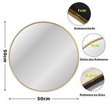 ZENIDA Miroir rond - 50 x 50 cm - Avec cadre en métal doré de qualité supérieure - Design moderne - Grand miroir pour couloir, salle de bain, salon et plus encore