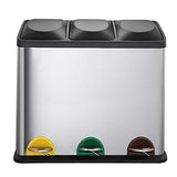 Poubelle de cuisine à pédale tri sélectif 45L (3x15L) ZOE en acier Inox avec seau