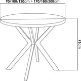 WFL GROUP Table à Manger Extensible Ronde - Table Style Loft avec Pieds en Métal - 90 à 170 cm - Table Carré Style Industriel pour Le Salon - Compacte - Noir - 100 cm