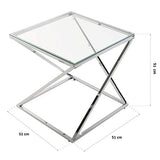 Versa Table Basse en Verre Table d'Appoint Auxiliaire pour Le Salon la Chambre ou la Cuisine Table de Chevet Dimensions Carrée (H x l x L) 51 x 51 x 51 cm Couleur argentée avec Finition chromée.