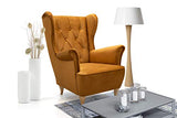 E-MEUBLES Fauteuil en 1 Place en Tissu Fixe, Fauteuil tapissé avec Oreilles et accoudoirs - VIVALDO (Jaune)