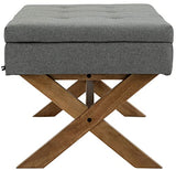 CLP Banquette Namaro en Tissu I Banc avec Pieds Carrés en Bois De Caoutchouc I Bout De Lit avec Espace De Rangement, Couleur:Gris, Couleur du Cadre:Antique Clair