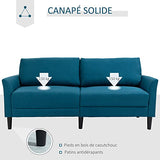 HOMCOM Canapé 3 Places Style Contemporain assises Larges Profondes accoudoirs courbés piètement effilé Bois hévéa Noir Polyester Bleu Canard