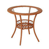 Zidao Rotin Table Basse Ronde, Plateau en Verre Cadre en Acier Tablette inférieure Patio mobi Petite Table thé Table Ronde Table de Loisirs Simple Moderne,Marron
