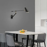 OOWOKS Applique murale industrielle rétro avec interrupteur Applique murale en métal noir E27 Spot mural pivotant réglable à bras long, pour lampes de lecture de chevet de chambre à coucher