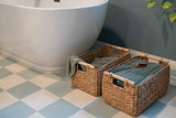 Decorasian Panier de rangement tressé en jacinthe d'eau – jonc de mer long et étroit avec poignée en bois
