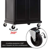 Chariot de service desserte de cuisine à roulettes multi-rangements placard double portes + étagères + range couverts et condiments latéral 84L x 46l x 91H cm plateau acier inoxydable bois noir