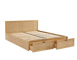 BAÏTA Cadre de lit à tiroirs Amana cannage rotin 140x190 sommier Inclus