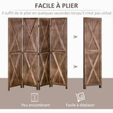 HOMCOM Paravent intérieur 4 Panneaux 182 x 170 cm Style campagnard Chic - séparateur de pièce avec croisillons - Bois de Paulownia Noyer