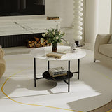 FATIVO Table Basse Ronde Marbre Salon: Table Café Industrielle Design Table Basse Blanche Moderne Scantinave en Pierre Frittée Grand Plateau pour Salon Bureau Café - φ80x48cm Noir