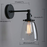 Phansthy Vintage Style Appliques Murales Abat-Jour En Verre Clair, Edison Applique Murale Industrielle E27 Luminaires Intérieur Loft Bar Cuisine Lampe Éclairage (Noir)