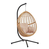 CONCEPT USINE - Fauteuil Suspendu Beige en Résine Tressée Façon Rotin Design Auroa - Structure en Acier - Coussin Déhoussable - Revêtement en Poudre - Hamac Assis - Waterproof, Résistant