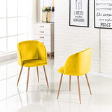 JIASEN - Fauteuil de salle à manger en velours 2 pièces avec pieds en métal tapissés pour chambre à coucher, salle de séjour, chaise de baignoire temporaire de cuisine (jaune)
