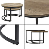 [en.casa] Set de 2 Tables Basses Rondes Gigognes Table de Salon Panneaux de Particules Métal Couleur Bois Noir Tailles