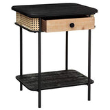 Atmosphera - Table de Chevet 1 Tiroir en Métal Noir et Cannage H 60 cm