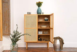 DECOCLICO Buffet plaqué chêne cannage rotin