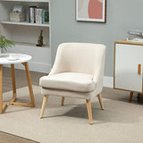 HOMCOM Fauteuil Lounge Design scandinave Pieds effilés Bois Massif hévéa revêtement Tissu Polyester Aspect Lin Beige