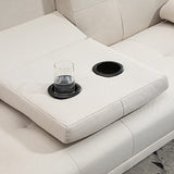 HOMCOM Canapé Convertible 3 Places Design scandinave Inclinaison Dossier réglable 3 Niveaux Dossier Centrale Rabattable 2 Porte-Verres Bois Massif Lin Beige