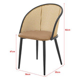 [en.casa] Lot de 2 Chaises de Salle à Manger Cuisine Design Siège Simili Dossier Rotin Pieds en Métal 82 x 56 x 55 cm Marron Noir