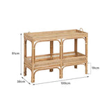 LOLAhome Console grille avec étagère en rotin naturel 100 x 38 x 81 cm