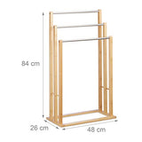 Relaxdays 10020983  Porte-serviettes sur pied 3 bras salle de bain bambou support valet serviteur HxlxP: 84 x 48 x 26 cm, nature