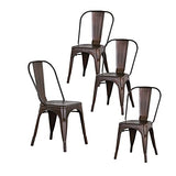 GrandCA Home Lot de 4 Chaises de Salle à Manger Empilables en Métal Chaises de Cuisine de Style Intérieur et Extérieur en Détresse, Marron
