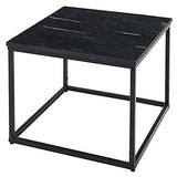 Stella Trading Samy Basse carrée Noir avec Structure en métal Table d'appoint Moderne avec Plateau en marbre de qualité supérieure, 60 x 46 x 60 cm