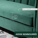 HOMCOM Canapé 3 Places Style Art Déco piètement Acier doré revêtement Velours Vert Sapin
