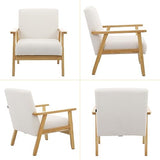 Mingone Fauteuil de Salon en Bois Design Moderne Fauteuil en Laine Fauteuil avec Accoudoirs Chaise D'appoint Relax Chaise de Canapé pour Salon Chambre Vérandas, Blanc