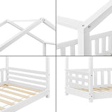 [en.casa] Lit d'enfant Design Forme Maison avec Barrière de Protection Anti-Chutes Lit Cabane avec Sommier à Lattes Construction Robuste Bois de Pin 160 x 80 cm Blanc Mat Laqué