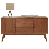 IDIMEX Buffet Tivoli Style scandinave Design Vintage Nordique Commode bahut vaisselier avec 3 tiroirs et 2 Portes battantes, en pin Massif lasuré Brun foncé