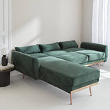 - Canapé d'angle Convertible. réversible 3 Places. Velours Vert Anglais. Pieds Fins Or Rose