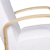 AltoBuy KAUPA - Fauteuil en Tissu Bouclettes Blanc Accoudoirs Bois