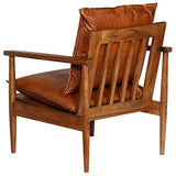 vidaXL Fauteuil Cuir Véritable avec Bois d'Acacia Marron Salle de Séjour Salon