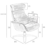 Angel Cerdá Fauteuil pivotant relax tapissé en cuir de vachette, pieds en acier massif poli gris anthracite, structure en bois noyer, style moderne