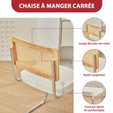 Chaises Salle Manger Lot 2, Chaise Blanche Chaises de Cuisine Tapissées avec Dossier en Rotin, Lot de Chaise en Rotin avec Base en Acier pour Cuisine Salon Chambre à Coucher
